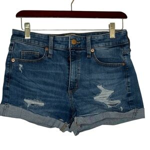 Universal Thread High Rise Midi Blue Denim Distressed Jean Shorts Size 6/28